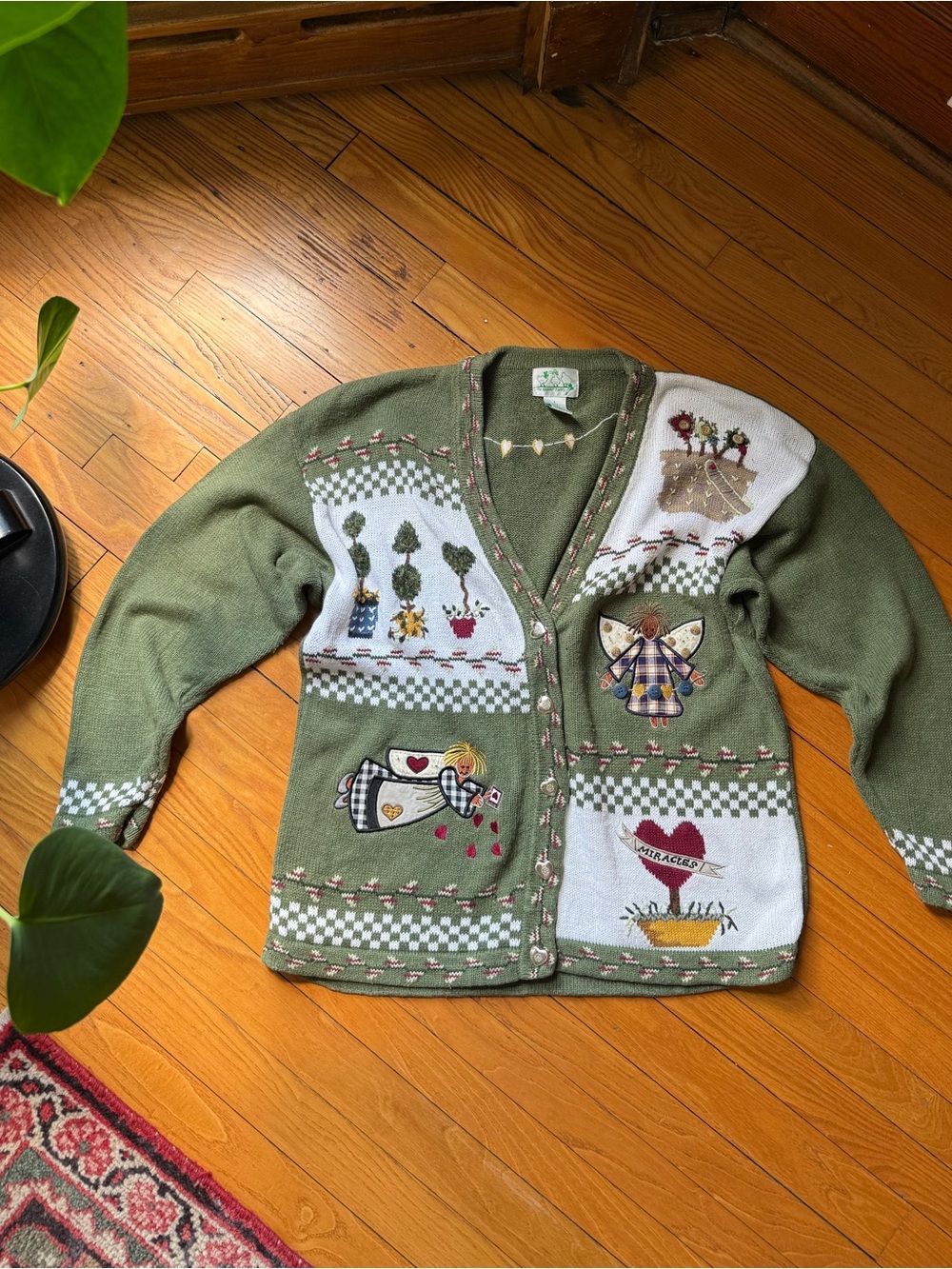 Green Embroidered Folk Art Cardigan Sweater - Picture 1 of 5